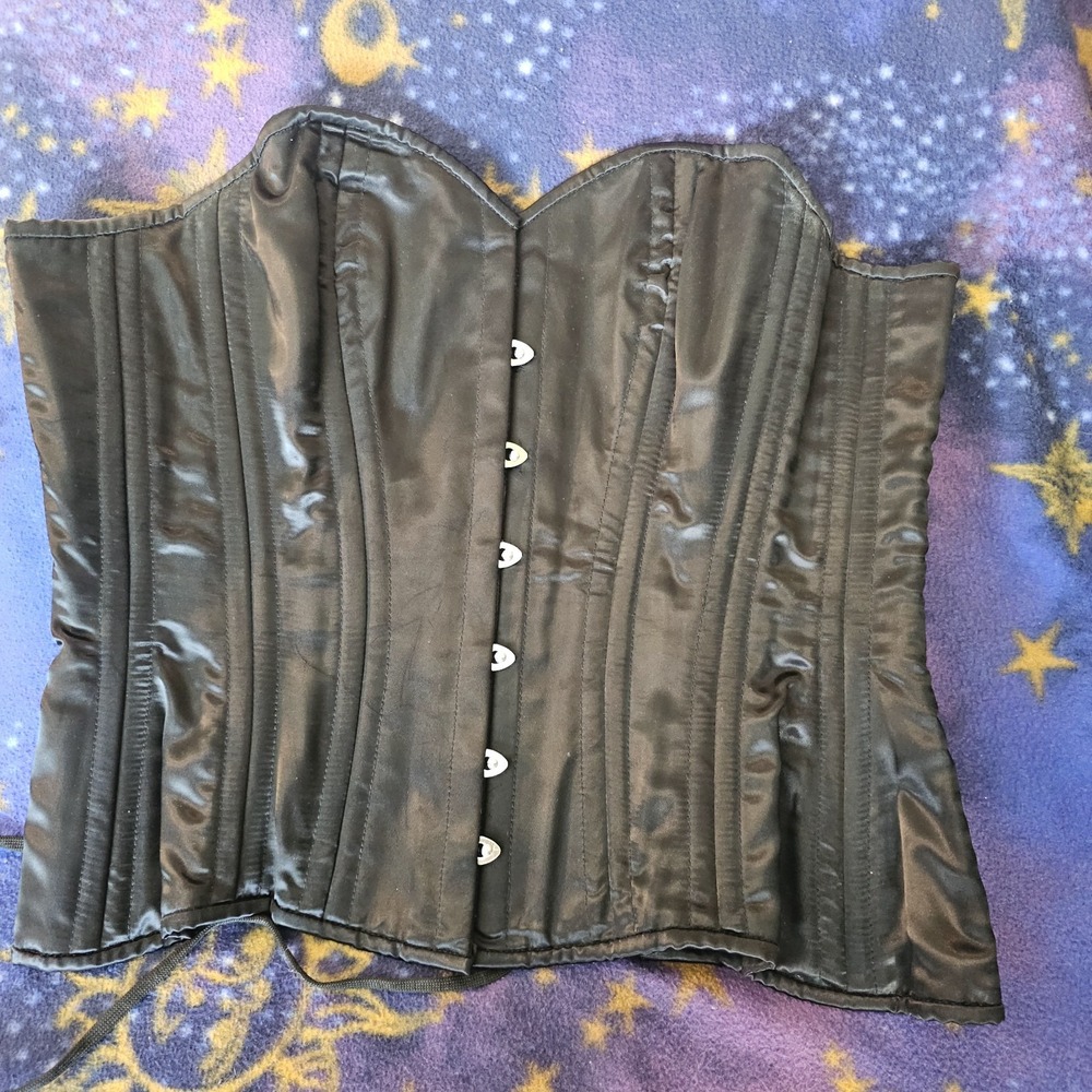 Black Corset Bustier Top w/ Boning & Front Closure, Strapless 28 Gothcore